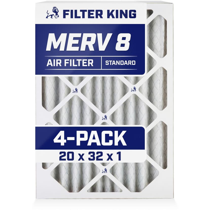 Filter King 20x32x1 Air Filter MERV 8, AC Furnace Filters (4-Pack) | Dust & Allergy Control (Actual Size: 20 x 32 x .75)
