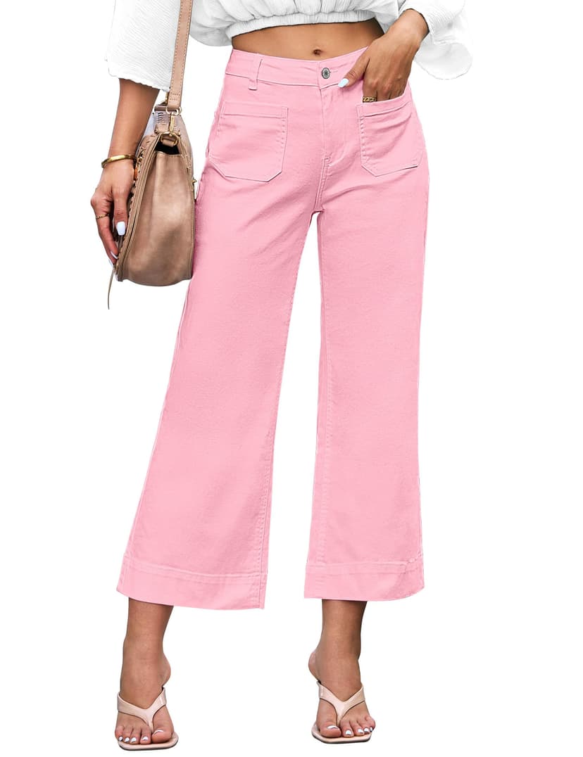 luvamia Wide Leg Jeans for Women Trendy High Waisted Flare Jeans Cropped Denim Pants Stretchy Baggy with Patch Pockets
