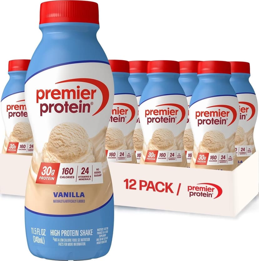 Premier Protein 30g High Protein Shake, Vanilla, 12 Pack | 160 Calories, 24 Vitamins & Minerals, No Added Sugar, Supports Muscle Health, Gluten-Free, 11.5 oz