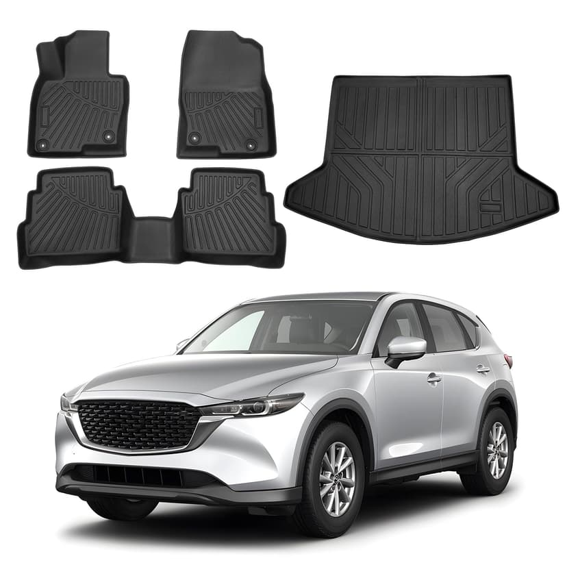 Powerty Floor Mats Cargo Liner for 2017-2025 Mazda CX-5 All Weather 3D TPE Anti-Slip Car Protection, 1st & 2nd Row Set with Rear Cargo Mat Accessories