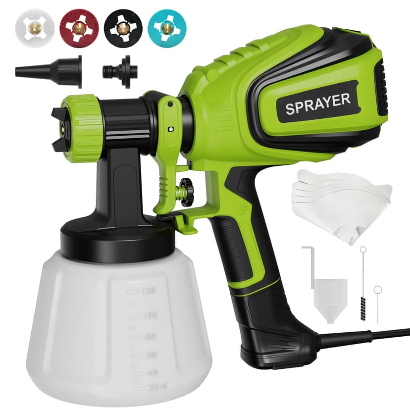 VONFORN Paint Sprayer, 700W Spray Paint Gun with 4 Nozzles & 3 Patterns | with Cleaning & Blowing Joints, Easy to Clean,for Furniture, Cabinets, Fence, Walls, Door, Garden Chairs etc.VF803 Dark Green