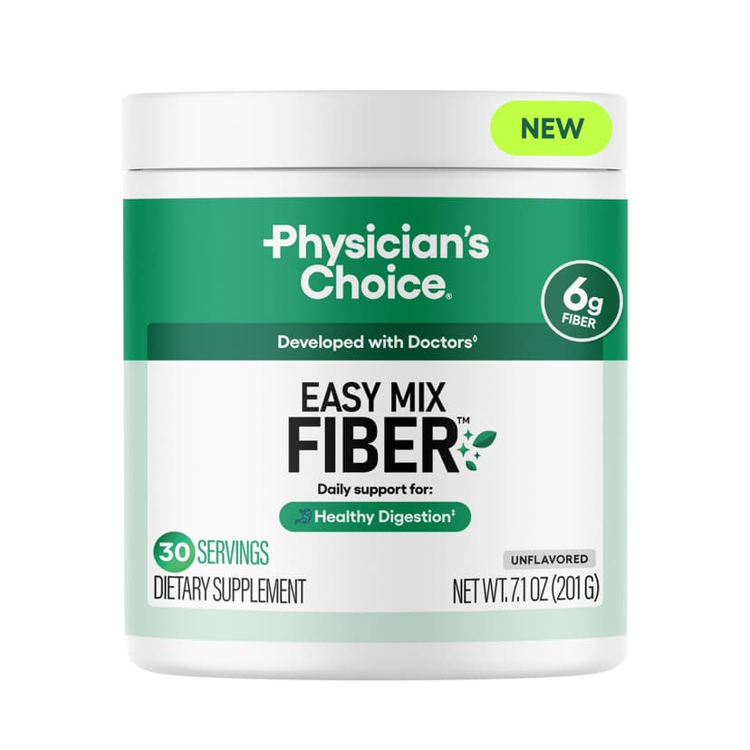 Physician's CHOICE Easy Mix Fiber for Digestive Health & Regularity - No Grit, Sugar Free, & Tasteless - Daily Prebiotic Soluble Fiber Powder Supplement for Women and Men - Unflavored - 7.1oz