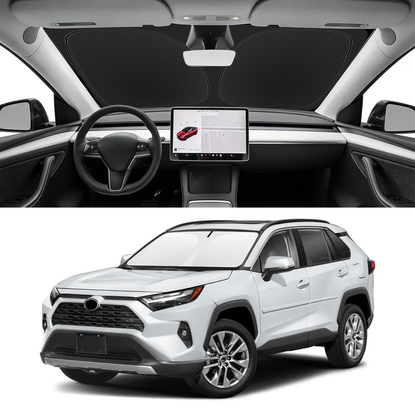 SLOGENTO Custom Fit Windshield Sun Shade for Toyota RAV4 2013-2026 | Blocks UV Rays and Sun Heat, Helps Reduce Interior Temperature, Protects Dashboard from Fading, Folds Easily for Storage