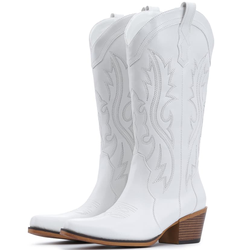 IUV Cowboy Boots For Women Western Cowgirl Boots Mid Calf Snip Toe | Chunky Heel Ideal for low insteps
