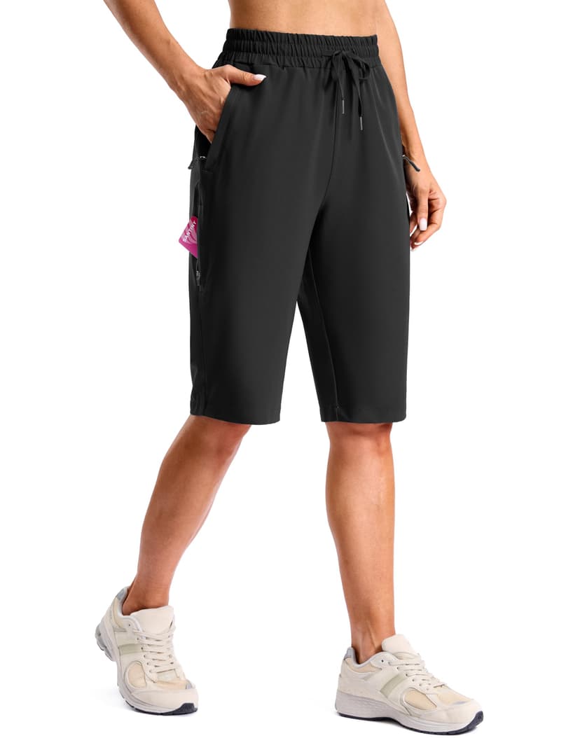 SANTINY Women's 13''/ 15"/ 17'' Long Hiking Shorts with Zipper Pockets Lightweight Quick Dry Below The Knee Capris for Women