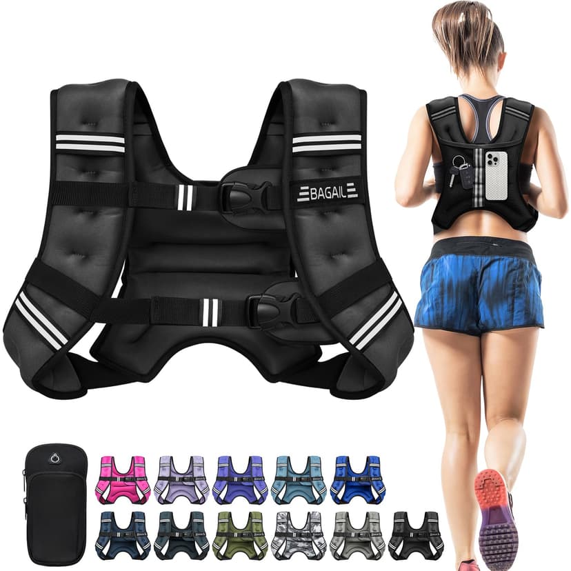 BAGAIL Comfort-Fit Weighted Vest for Woman, Even Weight Distribution, Faster Weight Loss, No-Chafe or Bounce for Walking & Running with Detachable Phone Pouch & Reflective Stripes (Available 5-30lbs)