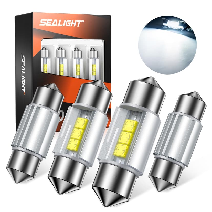 SEALIGHT 31mm DE3175 LED Bulbs DE3021 DE3022 LED Bulbs CSP-2525 Ceramic Chipsets 6500K White Super Bright Error Free CANBUS Interior Car Light for Dome Map Door License Plate Lights Bulbs (Pack of 4)