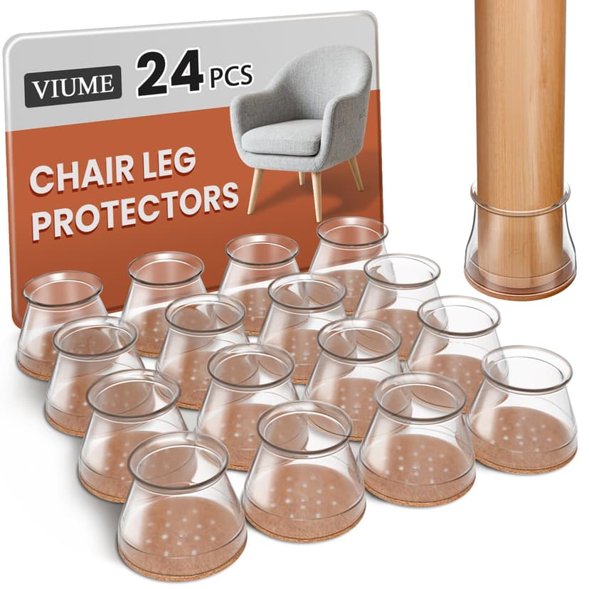 VIUME 24 Pcs Chair Leg Floor Protectors for Hardwood Floors Round | Silicone Covers Felt Pads Furniture Leg Caps Anti-Scratch Reduce Noise Fit (1-5/16" to 2")