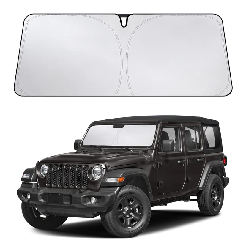 EcoNour Windshield Sunshade Compatible for Jeep Wrangler 2019-2025 2026 | Sun Visor for Front Windshield & Window Sun Shade Cover, UV Heat Blocker & Protector, Car Accessories