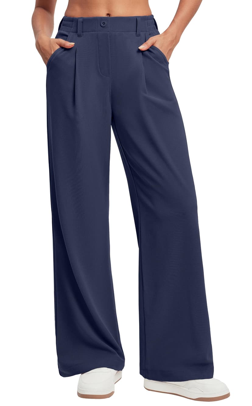 Ewedoos Wide Leg Dress Work Pants for Women Business Casual Office Outfits | Stretchy Pull on Slacks Trousers, Wrinkle-Resistant, 2 Side Pockets, Comfy for All-Day Wear, Business Casual, Travel,Teache