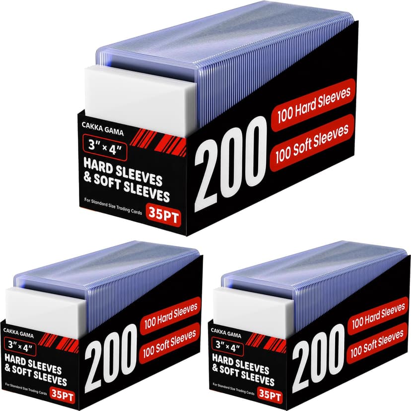 600 Card Sleeves Hard, Baseball Card Protectors for Trading Cards | Trading Card Holder, 3" × 4" Hard Sports Card Protectors for TCG MTG PKM Game Cards (300 Hard Sleeves + 300 Soft Sleeves)