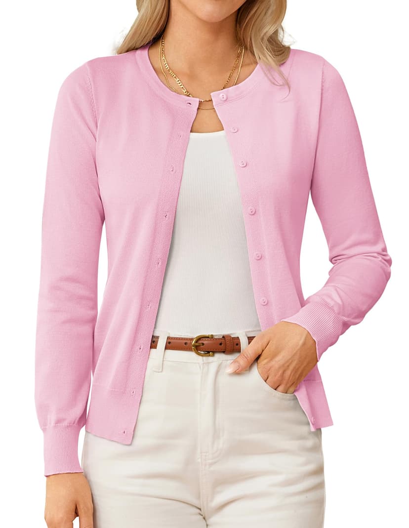 GRACE KARIN Knit Cardigan Sweaters for Women Lightweight Fall Outfits 2026 | Long Sleeve Button Up Sweaters, Crewneck Versatile Layering Cardigan, Fall Outfits Winter Clothes for Teacher Business Casu