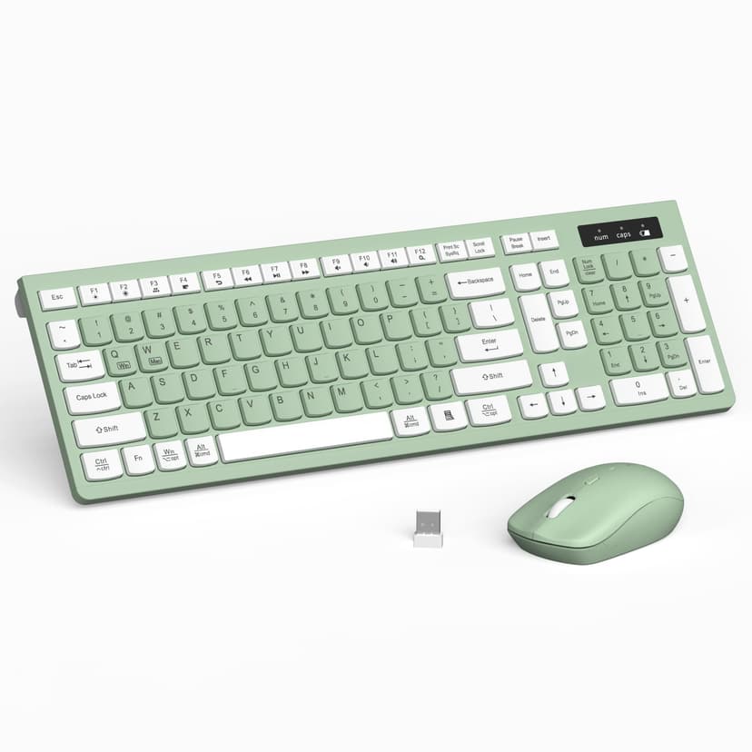 Wireless Keyboard and Mouse Combo, 2.4G Full Size Silent Keyboard with Fn Multimedia Keys for Office and Home, 3-Level DPI Adjustable Quiet Mouse for Windows,Mac OS Desktop/Laptop/PC(Avocado Green)
