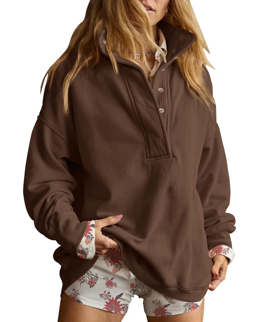 Gacaky Sweatshirt for Women Oversized Henley Neck Pullover Top Fall Outfits | Oversized Silhouette, Quilted Placket Detail, Henley Sweatshirt, Comfort Soft Sweaters, Fall Winter Fashion Outfits Clothe