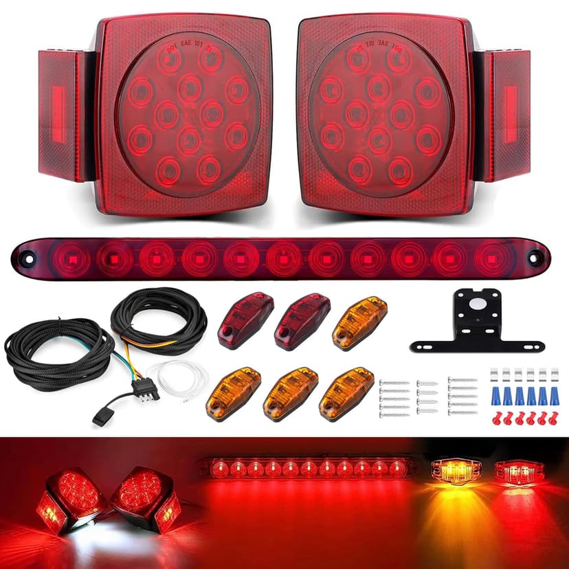 LIMICAR LED Trailer Light Kit with 11-LED Brake Bar | Complete Trailer Lighting System with 25FT Wire Loom, 6 LED Marker Lights and Bright Brake Bar Visibility