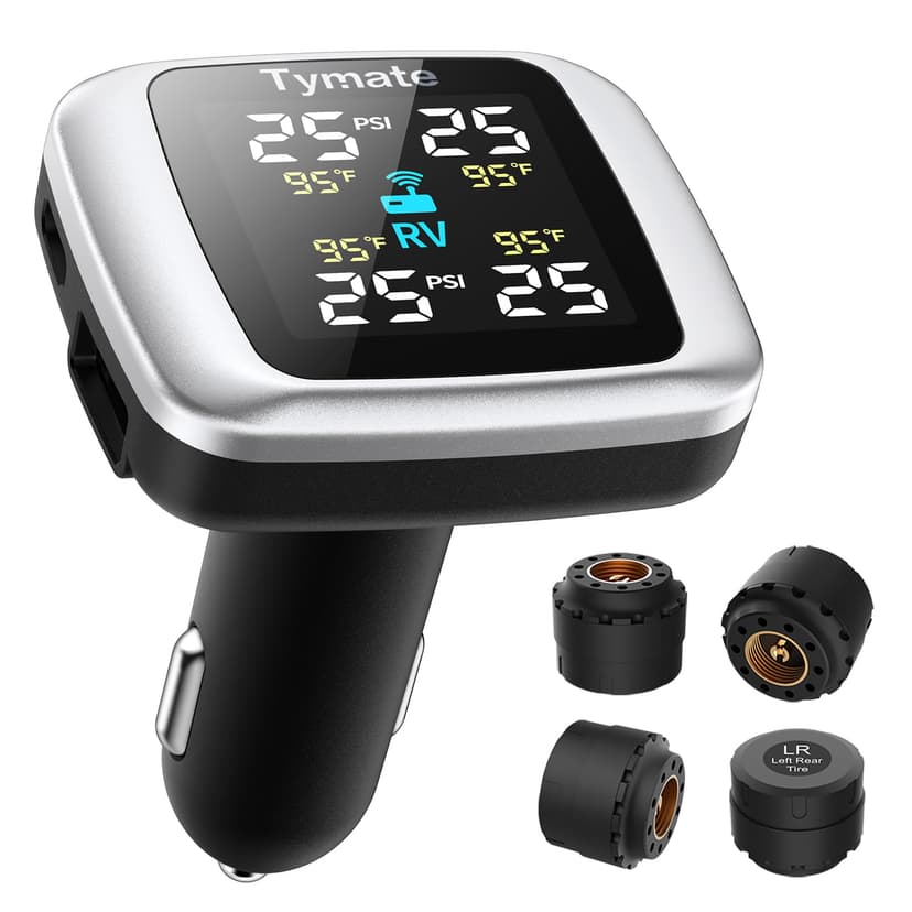 Tymate TM7 RV Tire Pressure Monitoring System, TPMS Set of 4 Sensors | Max. 5 Tires Info Monitoring, Wireless, 6 Alarm Modes, 0-144 PSI, Big Color LCD, Ideal for RV/Truck/SUV/Sedan/Older Vehicles