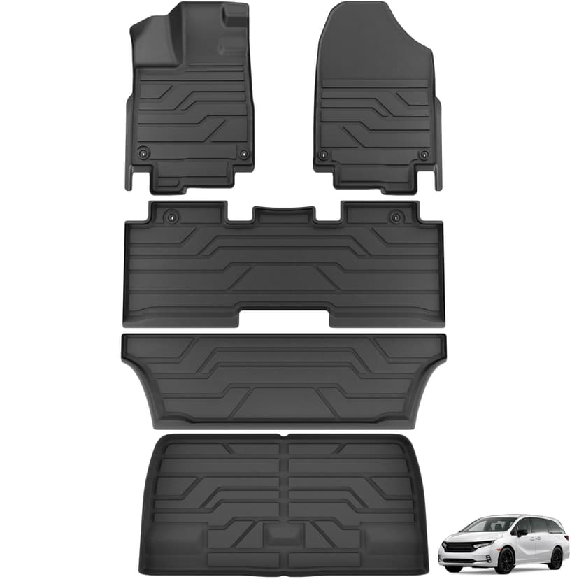 KARPAL Floor Mats for Honda Odyssey 2026 2025-2018 Mini Passenger Van | All Weather, TPE Material, Custom Fit, Floor Liners, Car Mats, Cargo Mat, Trunk Mat, Easy Clean, Non-Slip