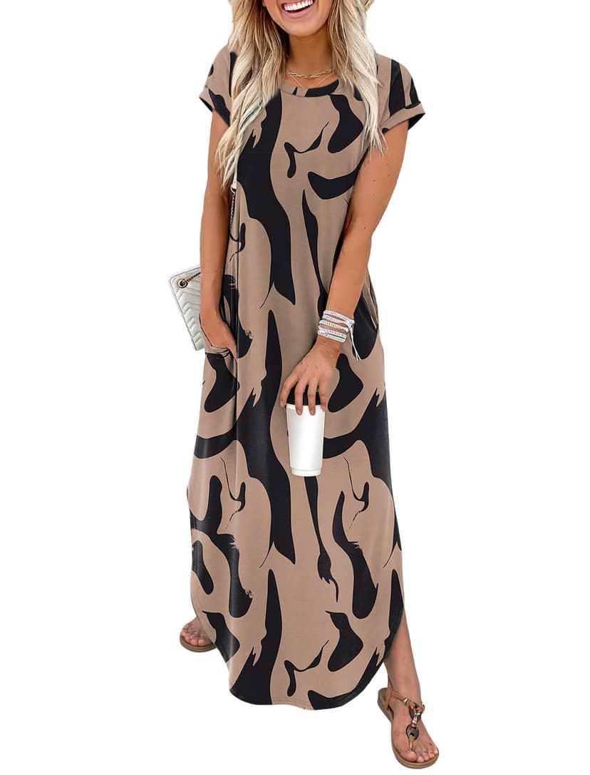 WIHOLL Summer Dresses Cap Sleeve Crewneck Maxi Long Casual Dress with Pockets Beach Vacation Sundresses 2026 Trendy