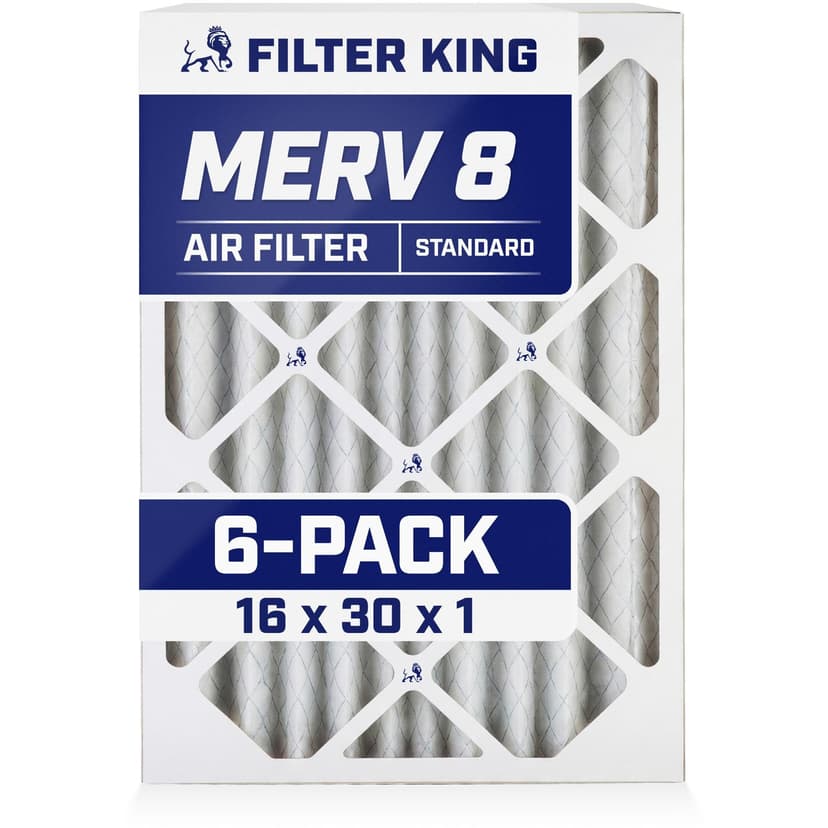 Filter King 16x30x1 Air Filter (MERV 8) (6-Pack) Dust & Allergy Control AC Furnace Filters, MADE IN USA, HVAC, Pleated, Electrostatic (Actual Size: 15.5 x 29.5 x .75)