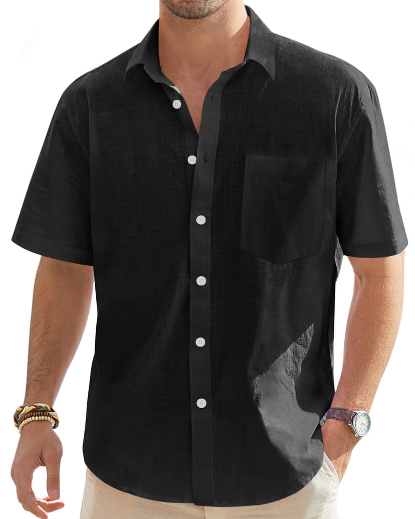 J.VER Men's Linen Short Sleeve Shirts Cotton Casual Lightweight Button Down Shirt Beach Vacation Summer Tops with Pocket