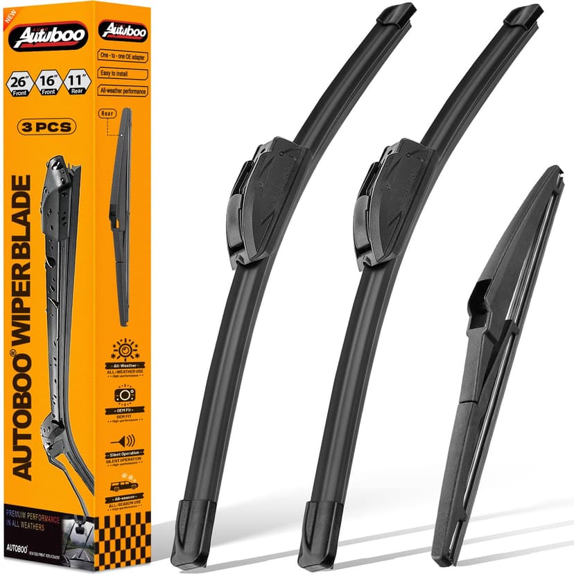 AUTOBOO 26"+16" Windshield Wipers Replacement for Hyundai Kona 2018-2023 Electric,2012-2019 Accent,2012-2017 Kia Rio with 11" Rear Wiper Blade -Original Factory Quality (Pack of 3)
