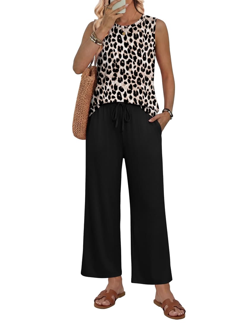 WIHOLL Two Piece Sets for Women Summer Vacation Outfits 2026 Airport Cruise Loose Sleeveless Tops Beach Fashion Clothing
