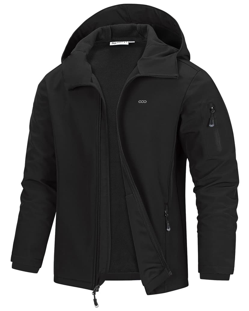 33,000ft Men's Hooded Fleece Lined Rain Shell Jacket Waterproof Lightweight | Softshell Insulated Raincoat, Zip Up Windbreaker, Warm Fall Winter Coat for Cold Hiking Tactical Outdoor Ski Casual Work