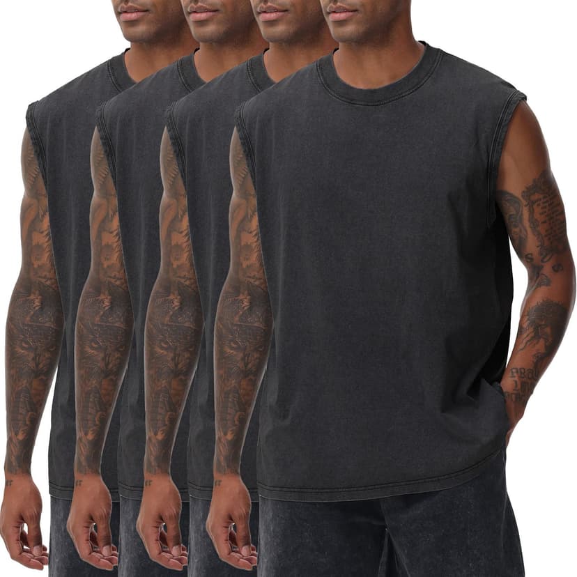 SnowElve Mens Workout Tank Tops Sleeveless Tee Shirts Men Muscle Shirt Gym Acid Wash T Shirts Running Beach Loose Fit Tee