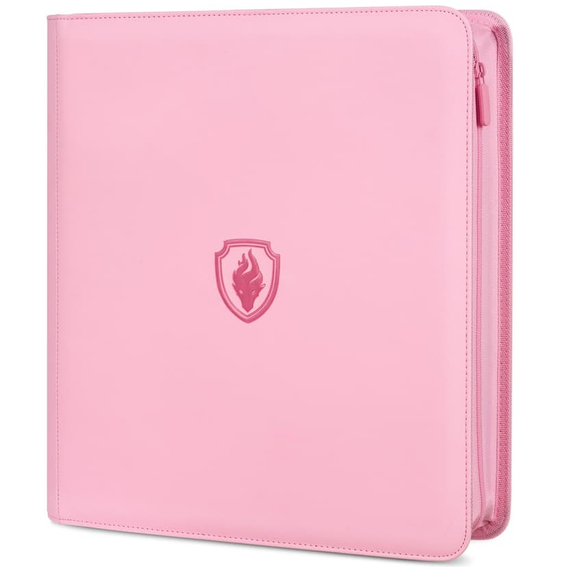 Premium Zip Card Binder 12 Pocket, Fabmaker 912 Pockets Trading Card Binder, PU Zipper Card Collection Album, Sturdy Side-Loading Card Book Holder for Game & Sports Cards, Pink