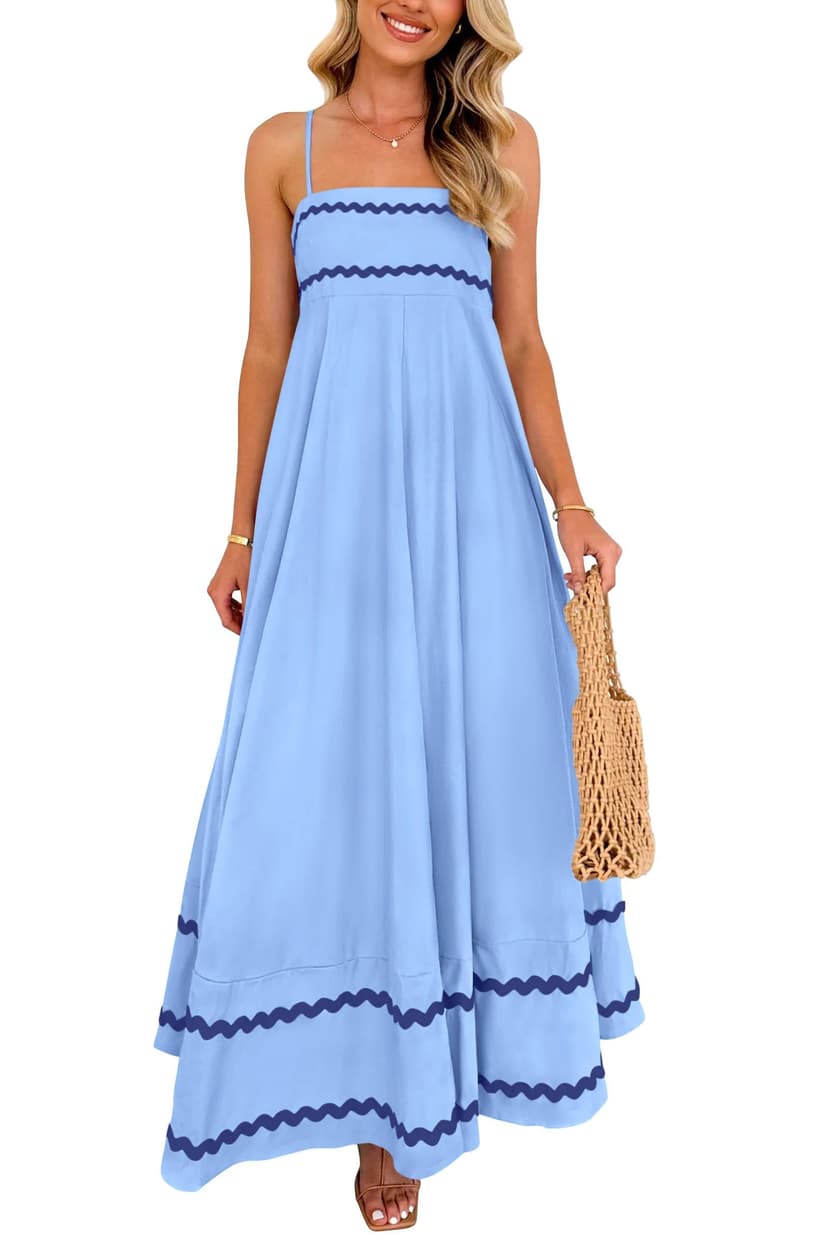 PRETTYGARDEN Women's 2026 Summer Flowy Maxi Dress Casual Sleeveless Spaghetti Strap Ruffle Beach Long Dresses