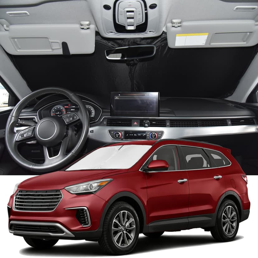 Windshield Sunshade for Hyundai Santa Fe 2013-2018 Sun Shade | Windshield Upgrade 4 Layers Blocks UV Ray Custom Fit Santa Fe Car Window Shade Windshield Keep Cool Foldable Car Accessories