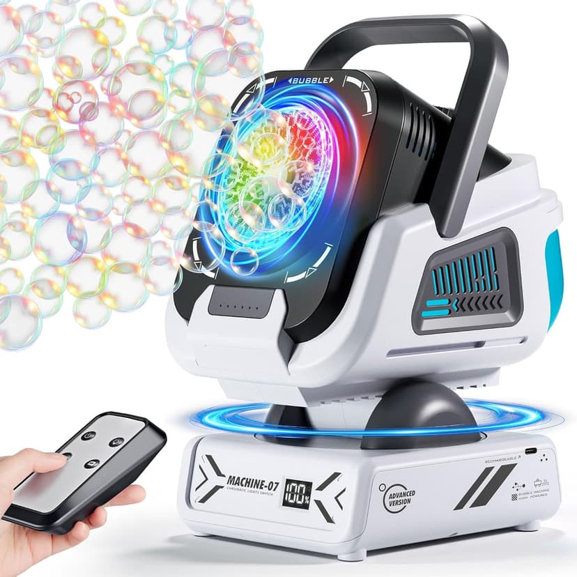 Belemar Upgraded Bubble Machine Outdoor Toys for Kids & Wedding Party | Auto Rotation,Type-C Rechargeable,Remote Control,RGB Lights