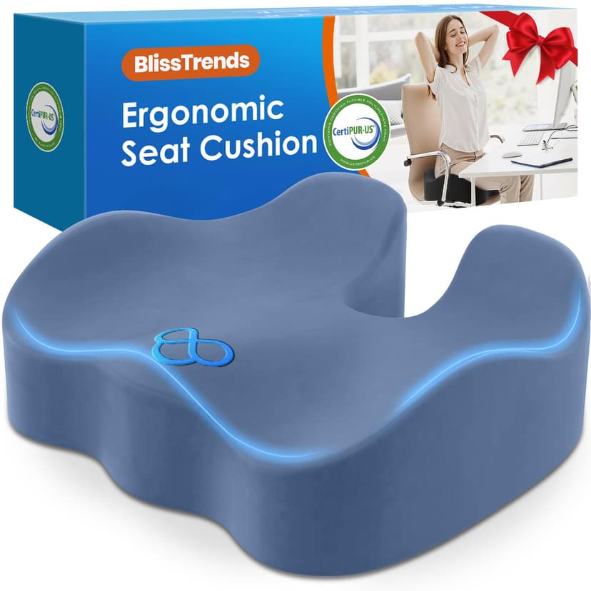 BlissTrends Seat Cushion,Thick Memory Foam Cushions for Office Chair, Car Seat, Airplane, Relieving Pressure Tailbone Sciatica Back Pain for Office Workers, Car Drivers 4.7in Thick LightBlue