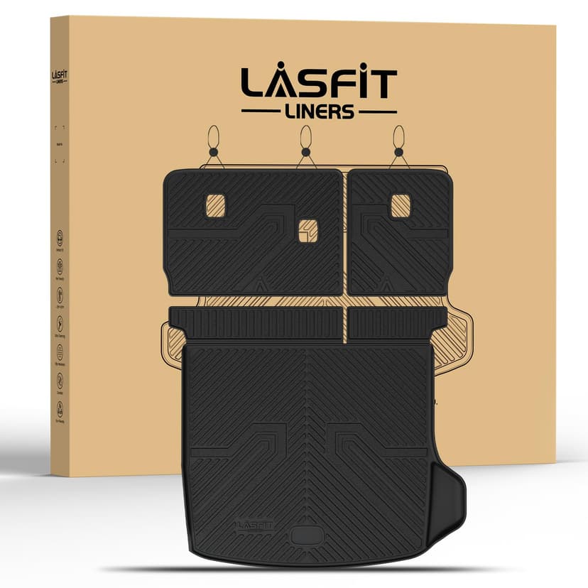LASFIT Cargo Mat for Jeep Grand Cherokee WL 2022-2025 2026 5-Seat | Include 4xe, NOT for Grand Cherokee L, All Weather, TPE, Custom Fit, Trunk Seat Back Mats, Rear Backrest Protectors, Black