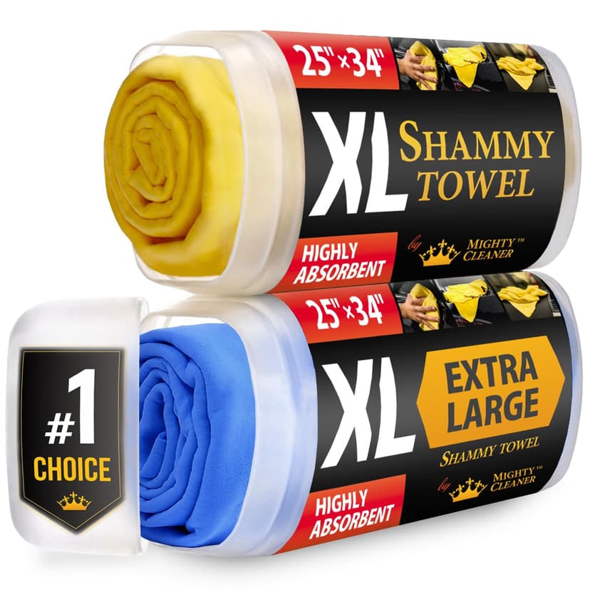 Premium XL Shammy Towel for Car - 2pk (34”x25”) - Super Absorbent Chamois Cloth - Spots & Scratch-Free - Reusable Car Drying Towels