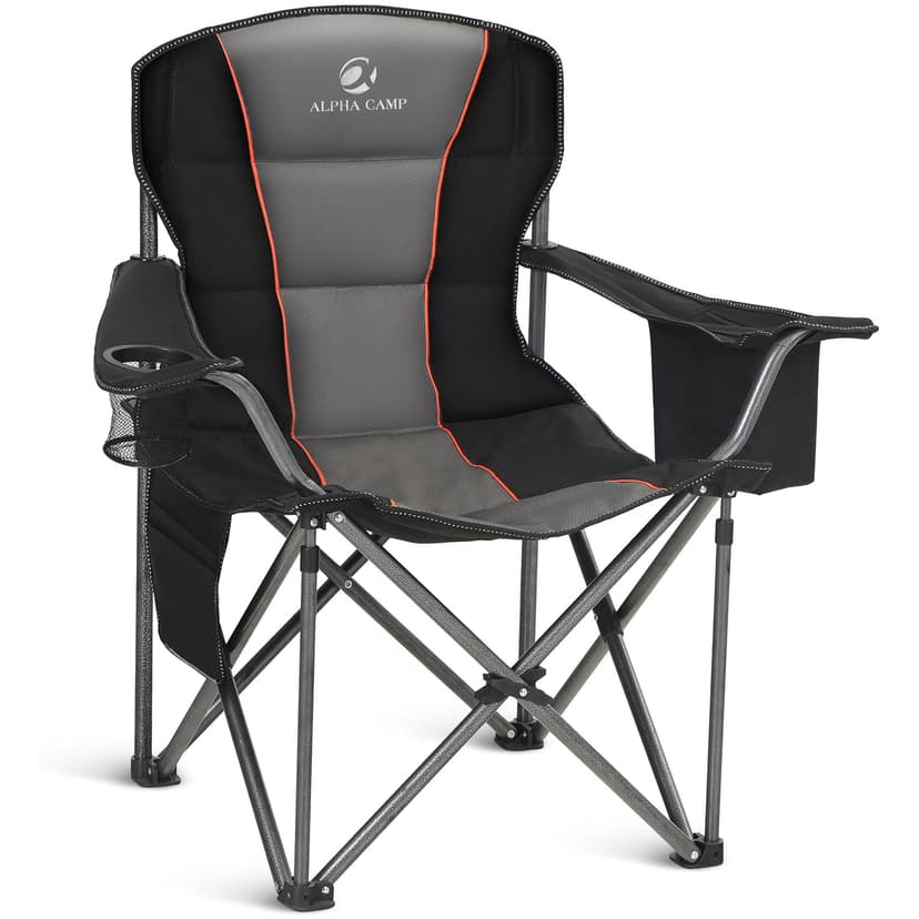 ALPHA CAMP Oversized Fully Padded Camping Chairs with Lumbar Support,1PC | Durable steel frame & Oxford fabric. Features 4-can cooler, 350lbs Capacity side pocket,Carry Bag,Cup Holder，Pocket，for Sand