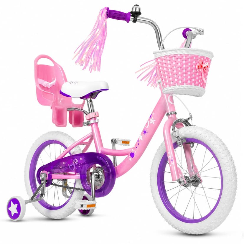 Yventix 14 16 Inch Kids Bike Girls Toddle Bicycle Ages 3-7 Training Wheels | High Carbon Steel Frame, Training Wheels, Basket, Doll Seat, Hand & Coaster Brakes, Chain Guard, Adjustable Seat & Handleba