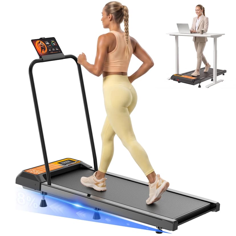 Under Desk Treadmill with Incline, Portable Walking Pad with Handlebar | 3-in-1 Mini Treadmill, 2.5HP Low-Noise Motor, Remote Control, 270 lbs Weight Capacity, for Home and Office