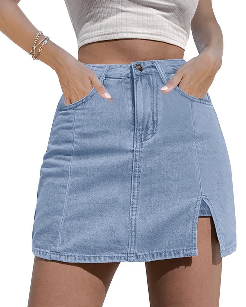 luvamia Skorts Skirts for Women Denim Mini Skirt Side Slit with High Waisted Jean Shorts Stretchy
