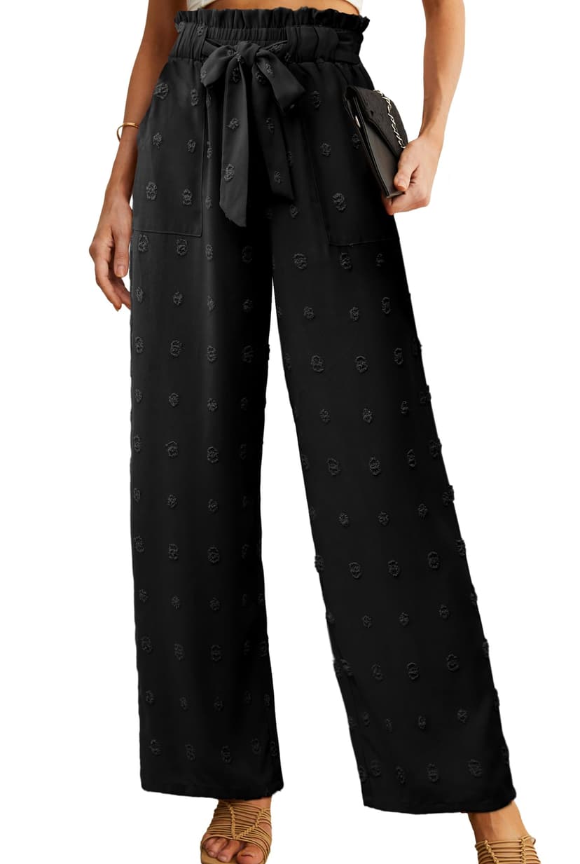 IWOLLENCE Women's Wide Leg Pants with Pockets High Waist Adjustable Knot Loose Casual Trousers Business Work Casual Pants