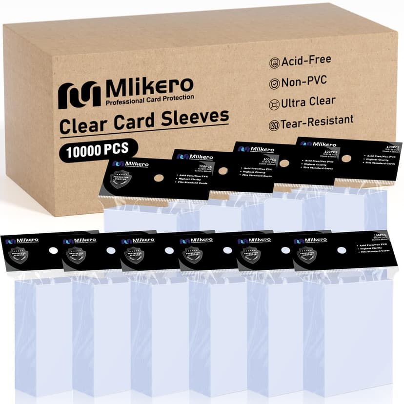 Mlikero 10000 Count Card Sleeves, Clear Soft Trading Card Sleeves, Polypropylene (PP), Fit for MTG, TCG, Baseball, Football, Game Cards