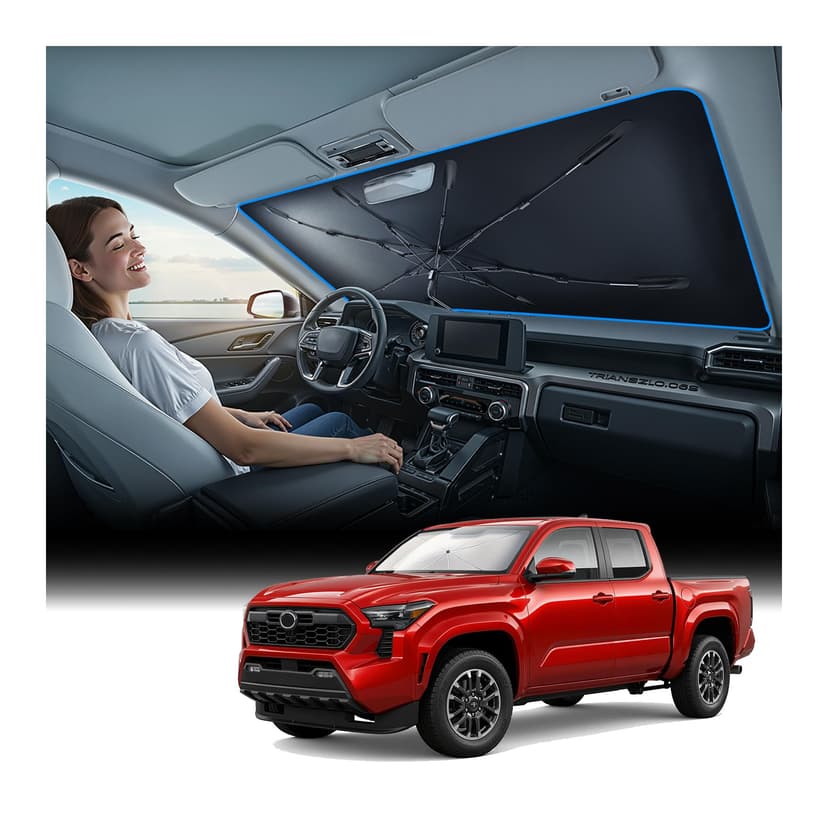 Nmoiss [Vinyl Coating Heat Shield] Windshield Sun Shade Umbrella Compatible with Toyota Tacoma Pickup Truck, Protect Car Interior from Sun Rays & Heat Damage Keep Cool, Tacoma Accessories