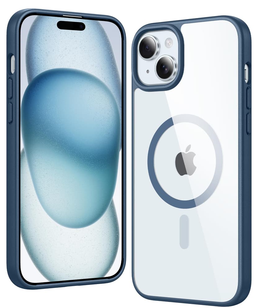 FNTCASE for iPhone 15 Plus Case: Clear Magnetic Phone Cases with Screen Protector Compatible with Magsafe Slim Anti Yellowing Rugged Shockproof Protective Transparent Cell Phone Cover (B-Blue)