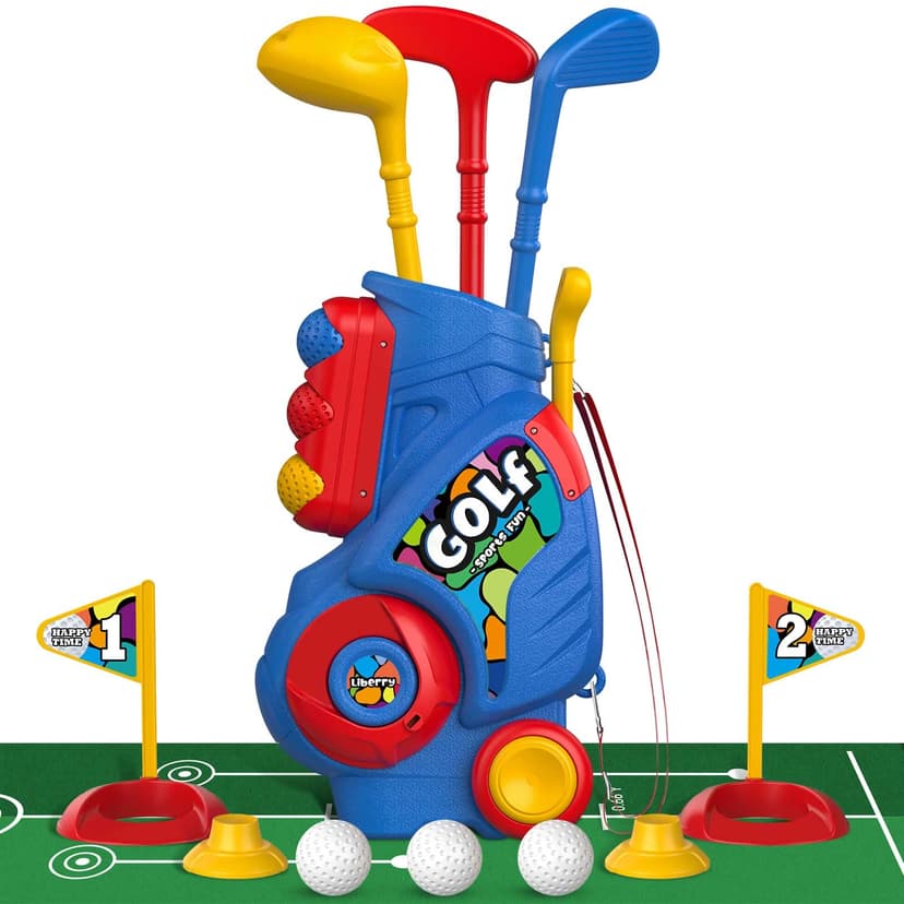 Liberry Toddler Golf Clubs Set Toy for Boys Ages 1 2 3 4 with Mat, Blue | Upgraded Kids Golf Cart, Shoulder Strap Design, Putting Mat, Indoor and Outdoor Sports Game, Birthday Gifts for Baby