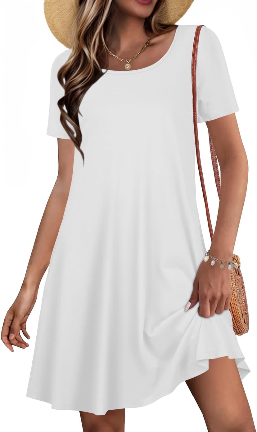 JOLIGAL Summer Dresses for Women Casual Short Sleeve Sundress Scoop Neck Beach T Shirt Dress with Pockets 2026