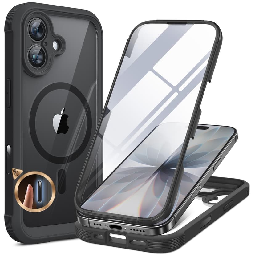 Miracase for iPhone 17 Case 6.3'', Full-Body Bumper Military Drop Protection Outdoor Phone case with Built-in Glass Screen &Camera Control,Easy Installation,No Gap,Compatible with MagSafe,Black