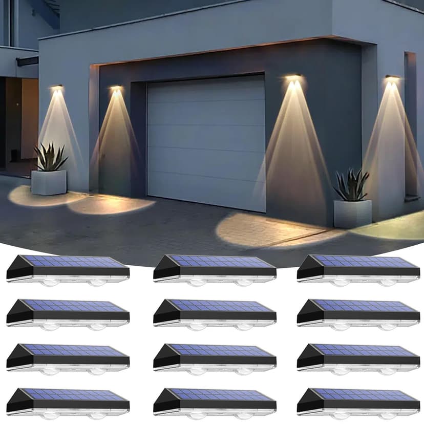 Solar Fence Lights Outdoor, IP65 Waterproof LED, 3 Mode, 12H, Black,12PK | 2700K/4000K/6000K 3 color temperatures, Fence Lights Solar Powered for Outside, Backyard/Step/Patio/Deck Fence/Stair Railings