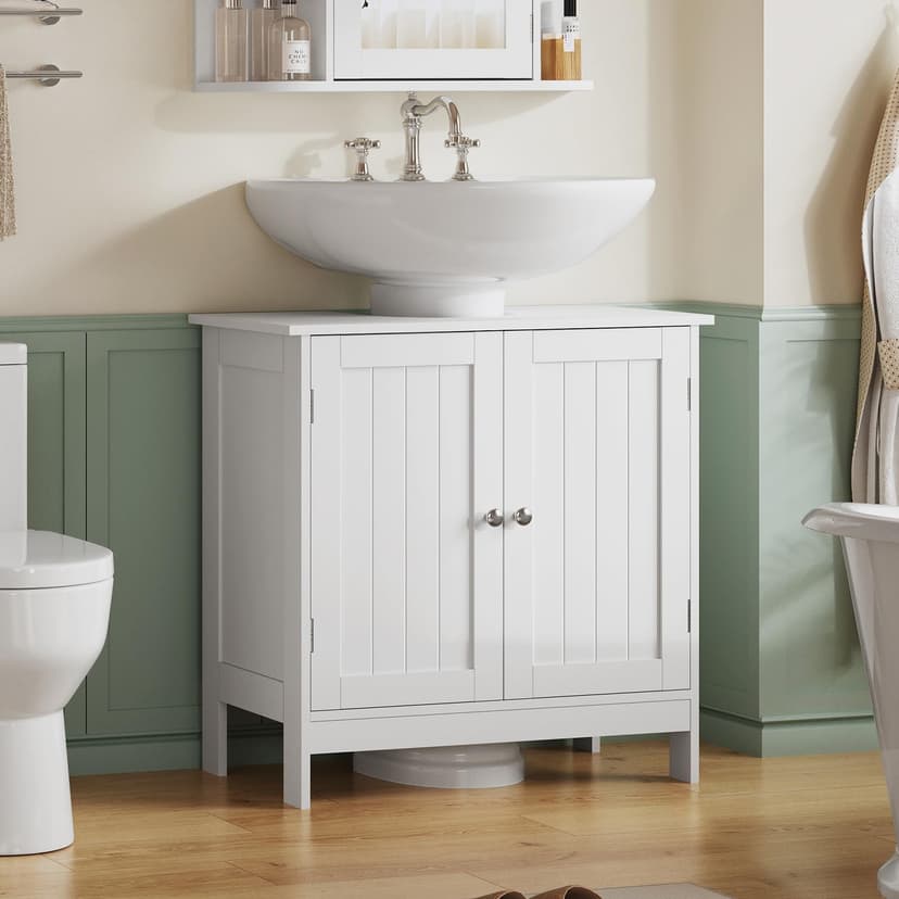 TEENFON Pedestal Sink Storage Cabinet, Under Sink Cabinet with 2 Doors & Shelf, Under Bathroom Sink Cabinet, Pedestal Sink Storage for Bathroom, White