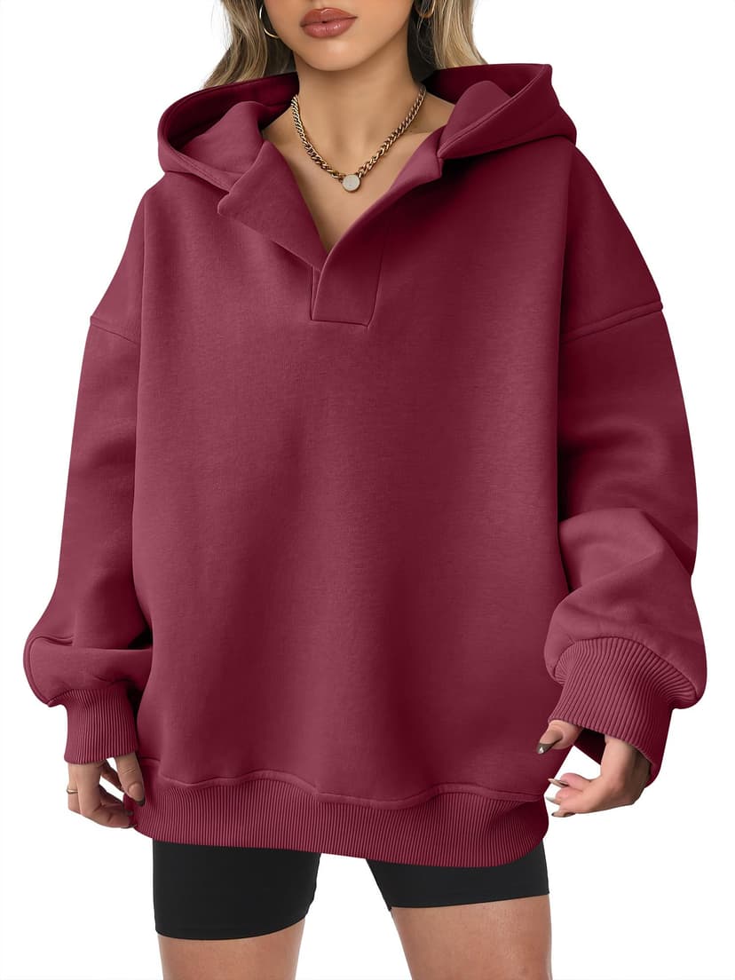 ANRABESS Womens Oversized Hoodies V Neck Sweatshirts Fleece Long Sleeve Pullover Y2K Clothes 2026 Fall Trendy Outfits
