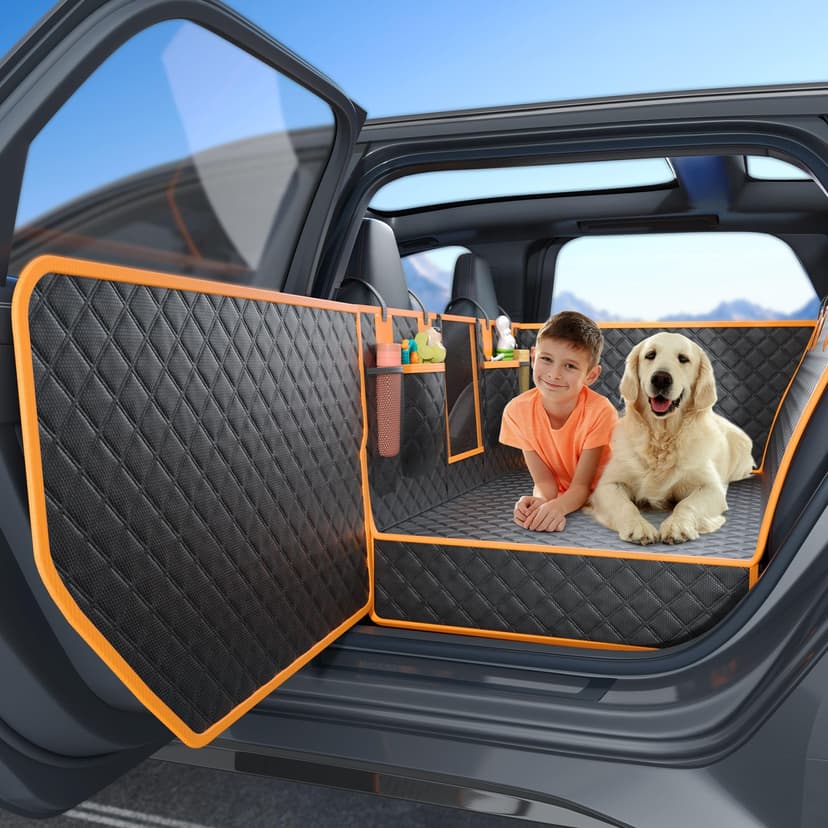 Twesync Dog Seat Cover for Back Seat, Hard Bottom Back Seat Extender, 100% Waterproof & Machine Washable, 600D Heavy Duty, Supports 400lbs for Travel & Camping, Dog Back Seat Pet Cover for Cars